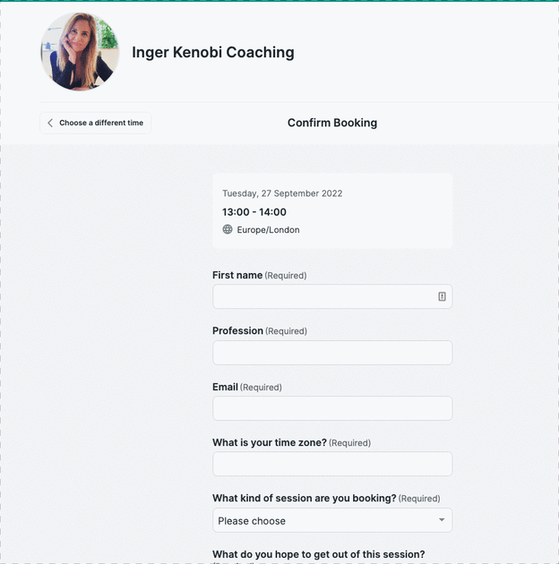 How a coach uses scheduling tool booking form