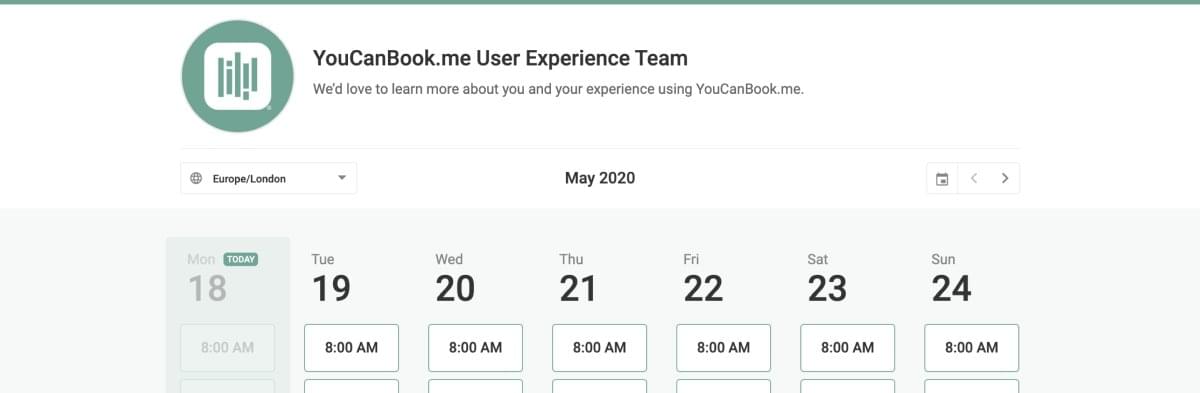 Example YouCanBook.me booking page