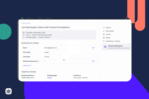 Bookings dashboard update modal