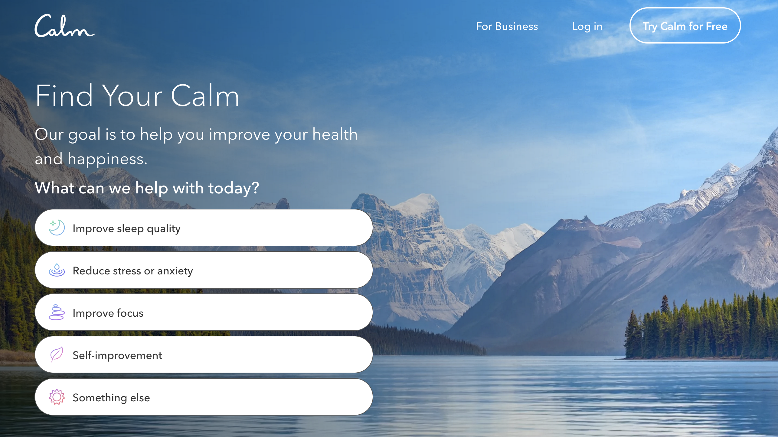 Calm homepage