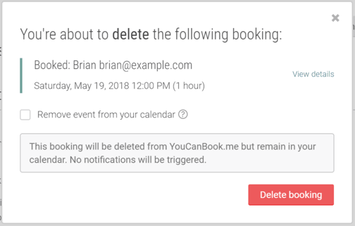 deleting bookings with YouCanBook.me