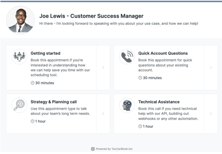 Examples of different appointment types and lengths you can set on YouCanBook.me’s calendar scheduling tool