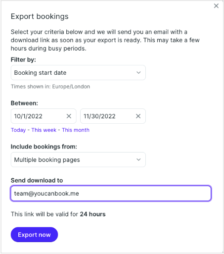 Export bookings