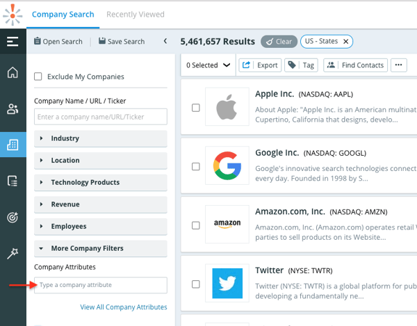 Filter for any type of prospect using ZoomInfo’s advanced filters